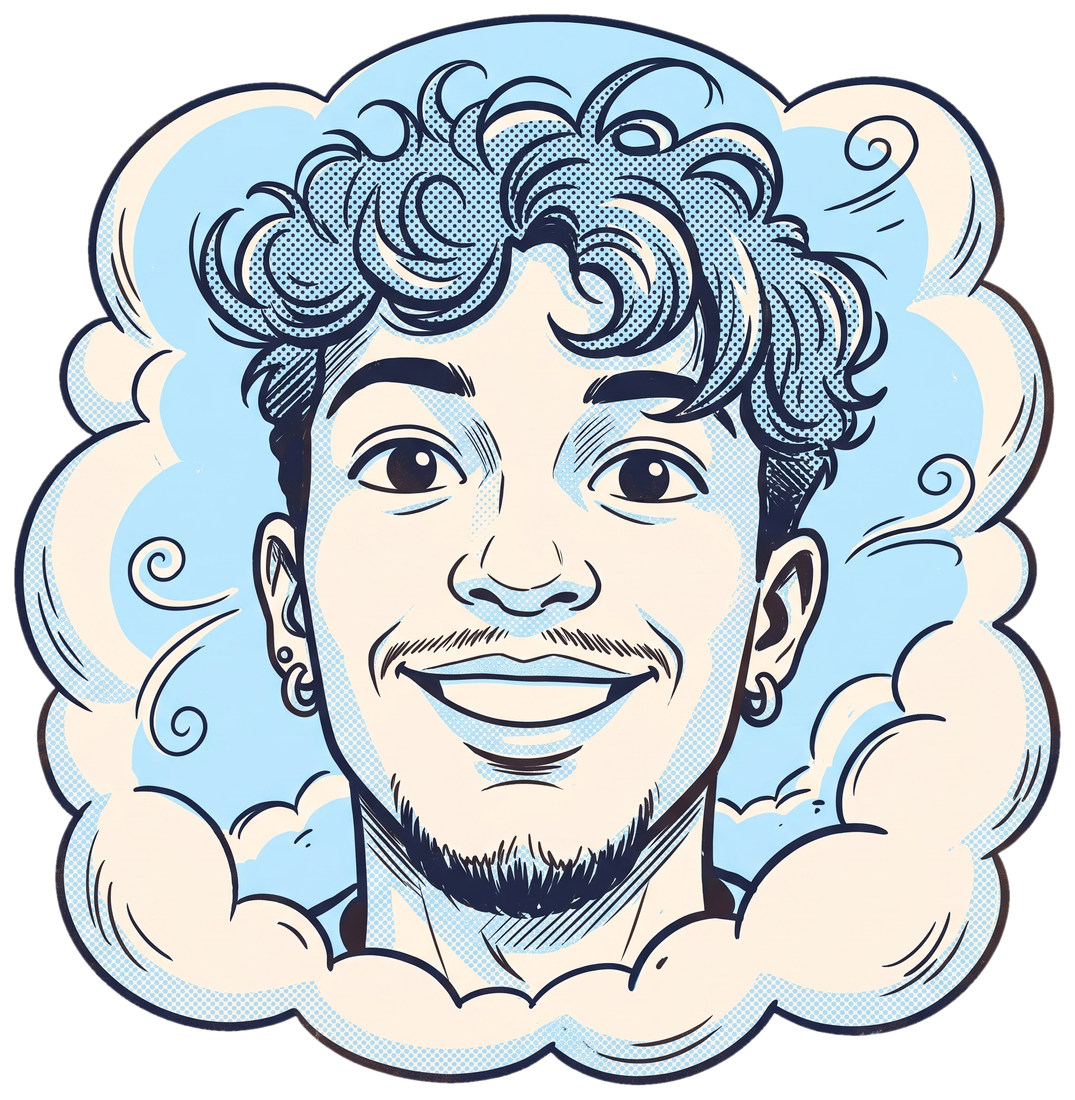 Ilustração de João Gabriel em uma nuvem